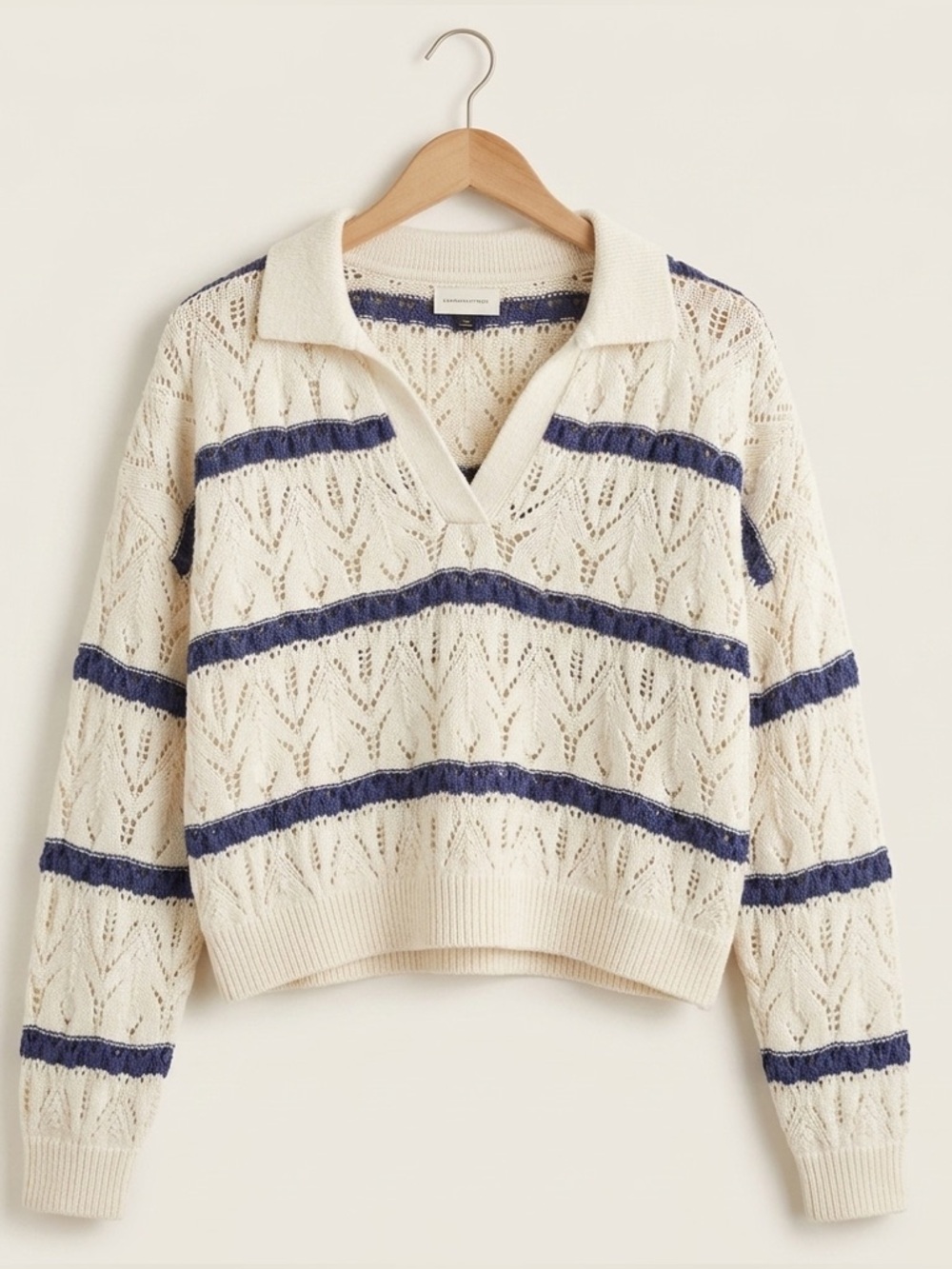 Universal Thread Nautical Striped Pointelle Knit Sweater - Size L - Blue & Cream